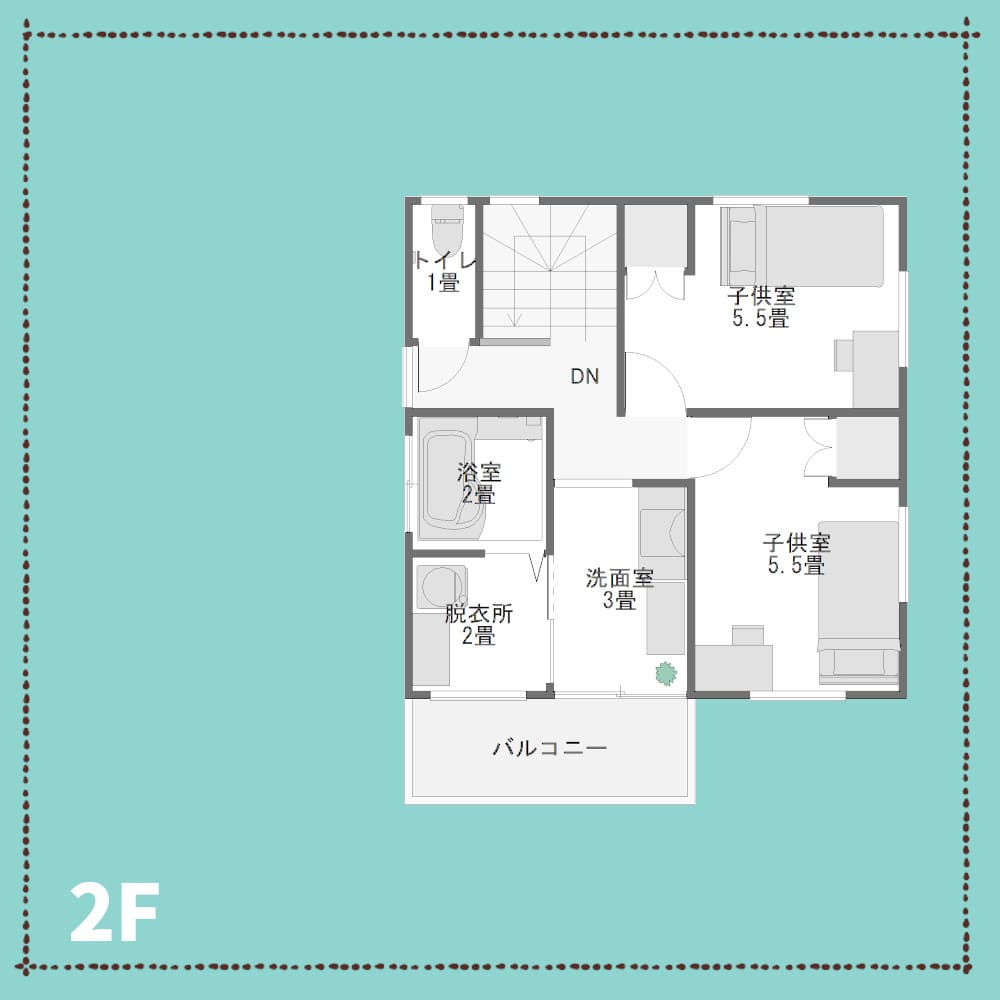 １階に和室と寝室がある３０坪の間取り2F