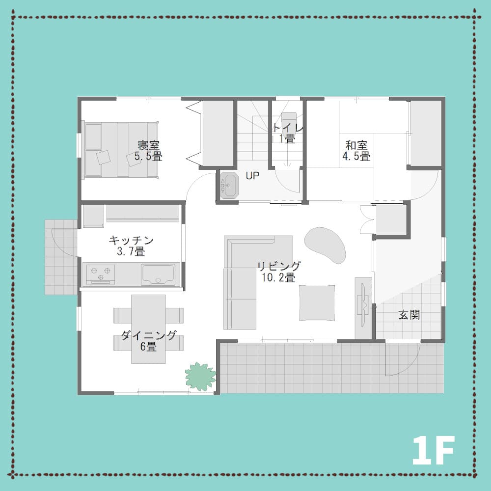 １階に和室と寝室がある３０坪の間取り1F