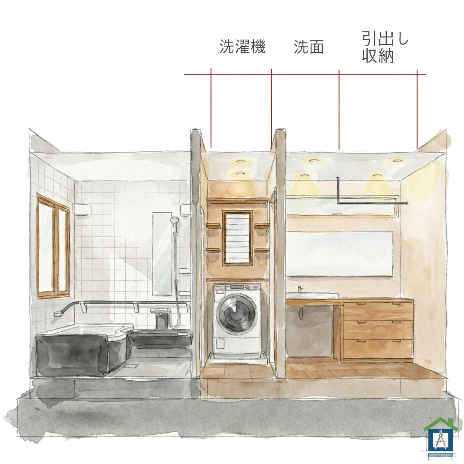 独立洗面所の内観パース