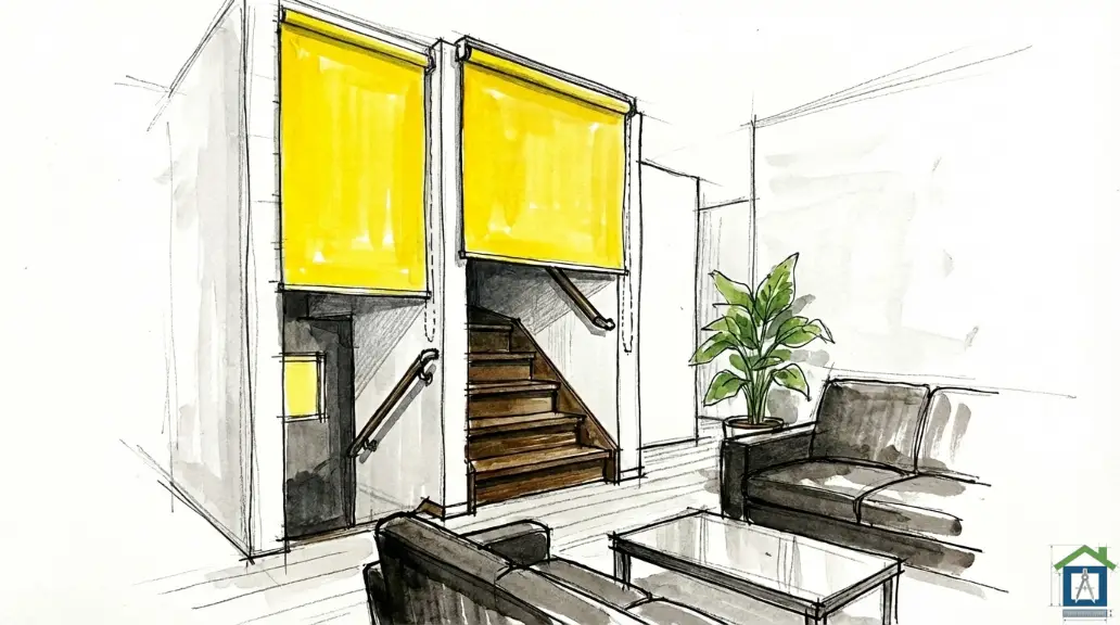 リビング階段にロールスクリーンを設置したイメージ