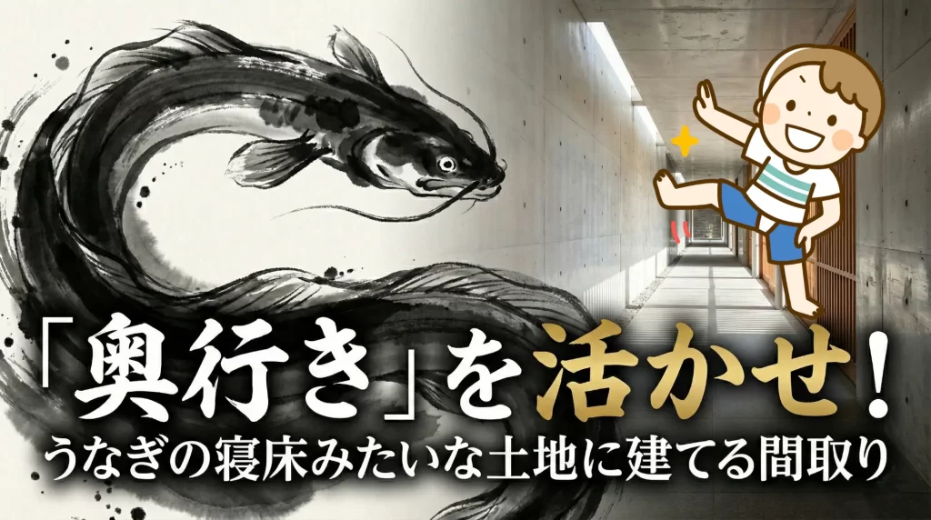 間口7m「うなぎの寝床」の土地を活かす！奥行きを楽しむ間取り例