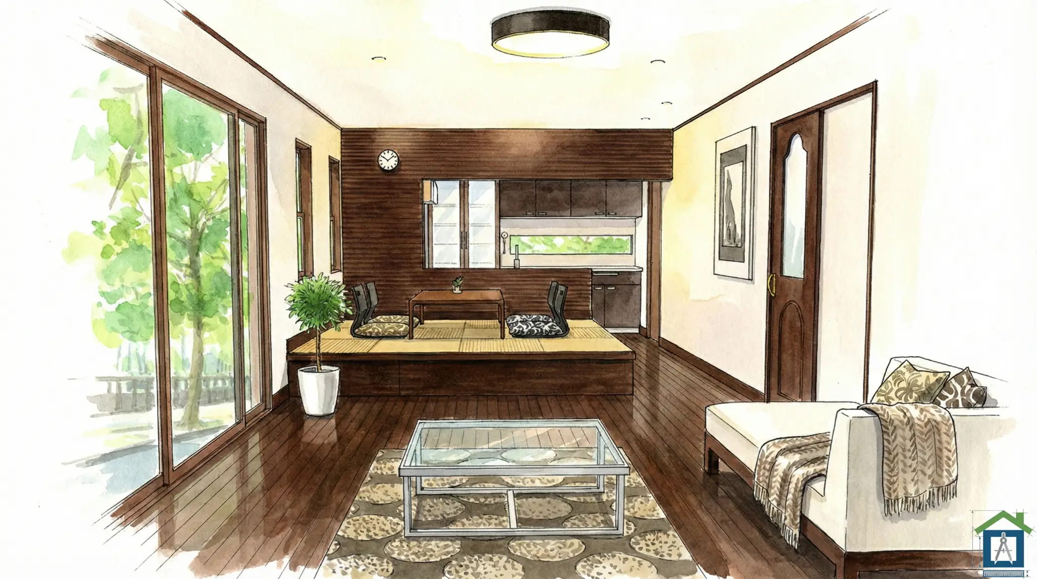 小上がり畳ダイニングの内観パース