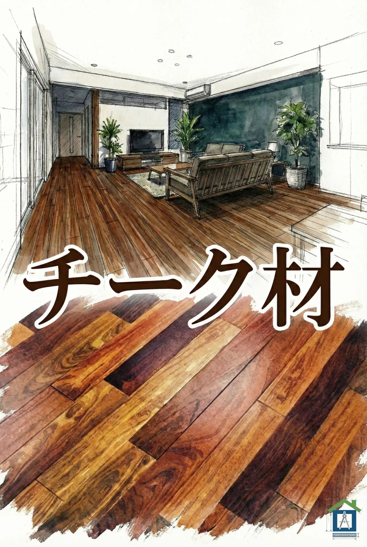 チーク材のリビングイメージと色味の特徴