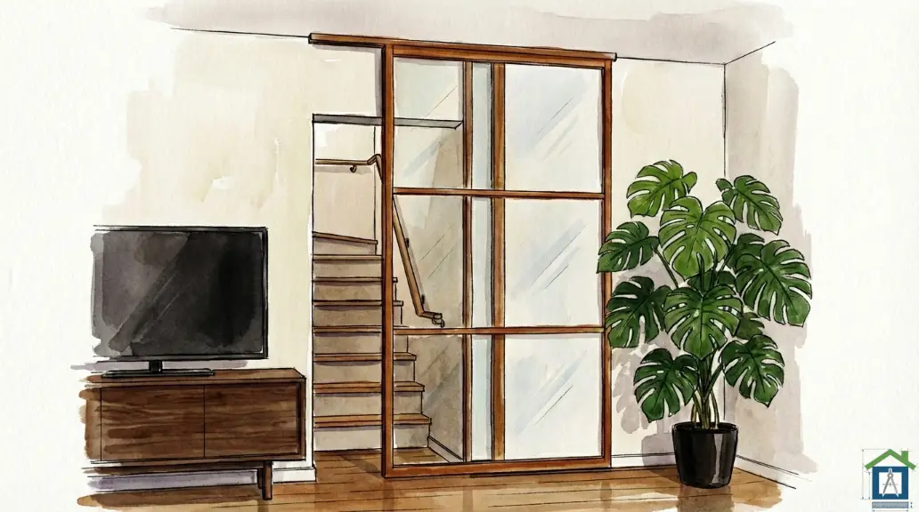 ガラス引き戸で仕切ったリビング階段のイメージ