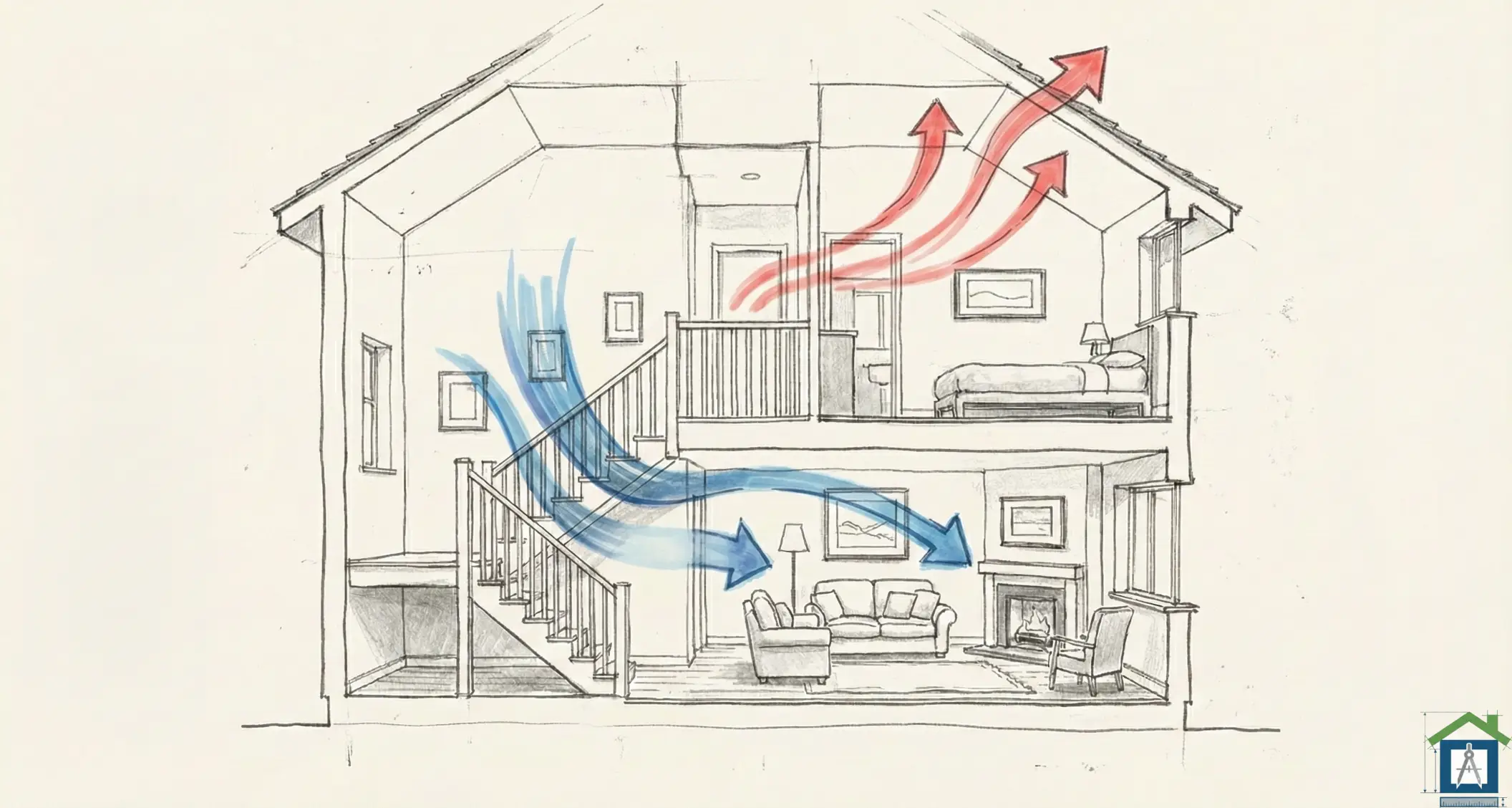リビング階段の寒さの原因図解イラスト