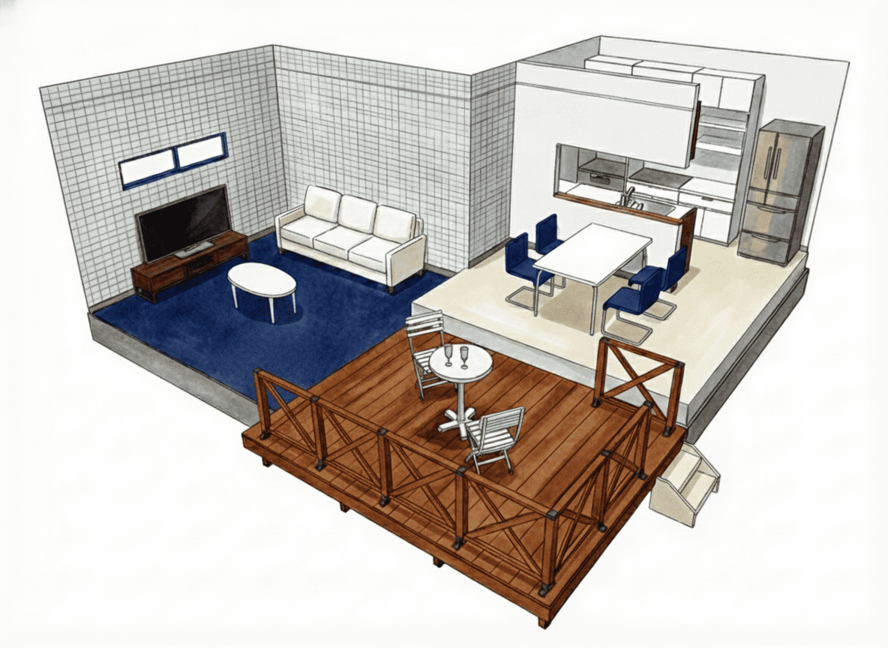 18畳LDKの鳥瞰図