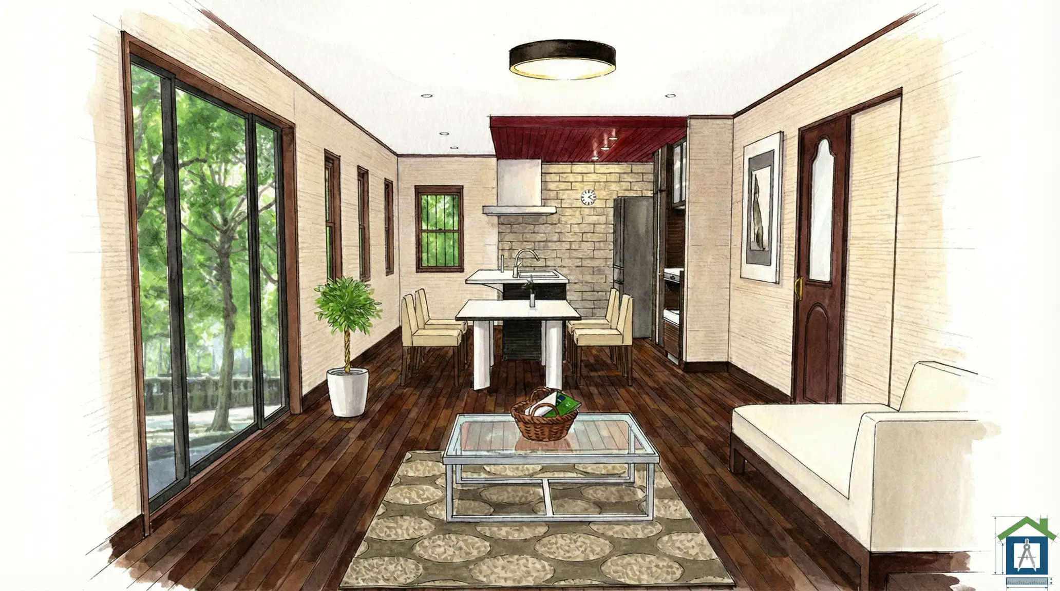 横並びダイニングの内観パース