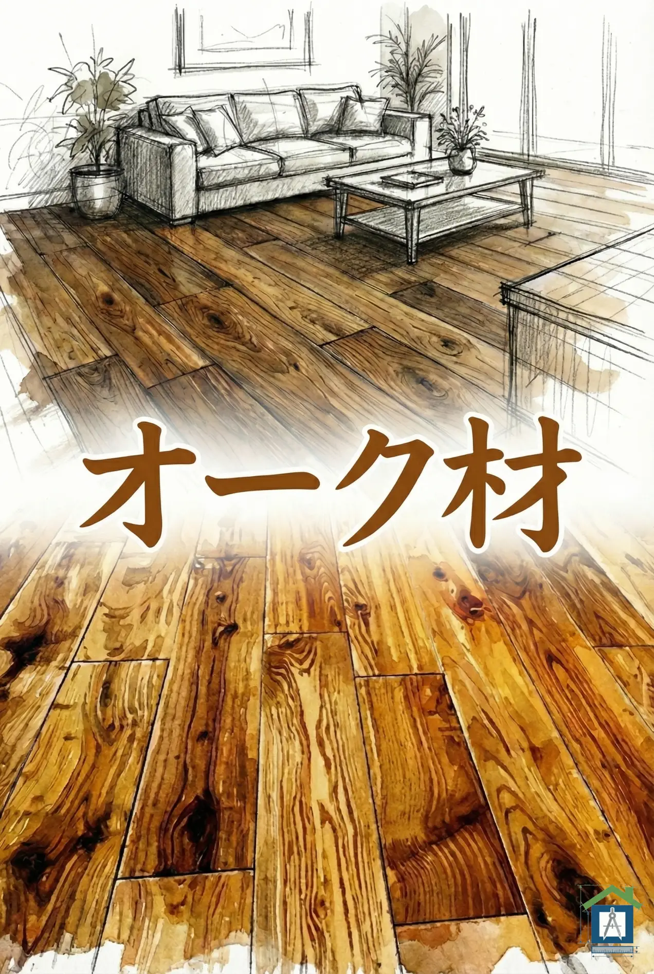 オーク材のリビングイメージと木目の特徴