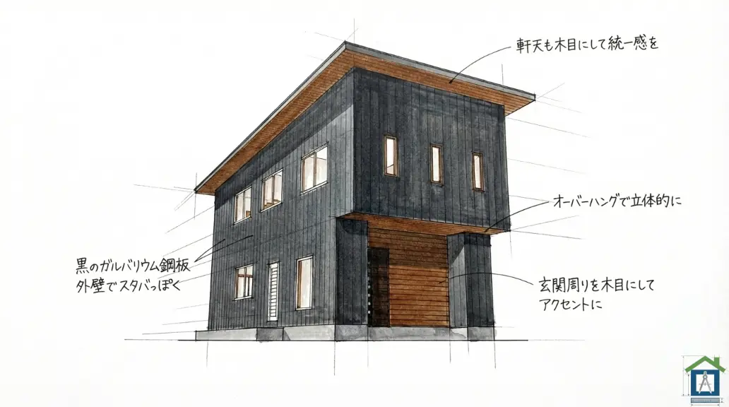 スタバ風の外観にするためのポイント解説図