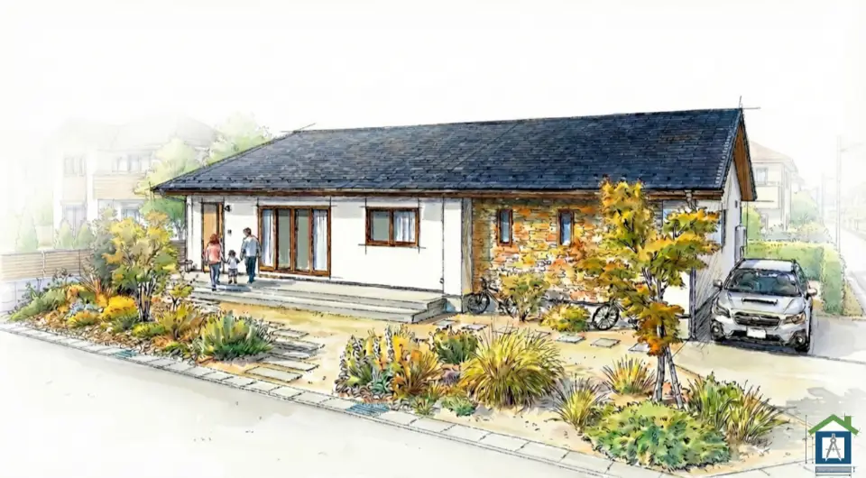 完成した平屋の外観パース