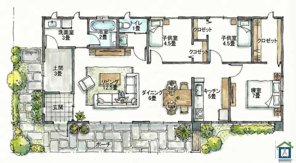 28坪3LDK平屋の完成間取り図