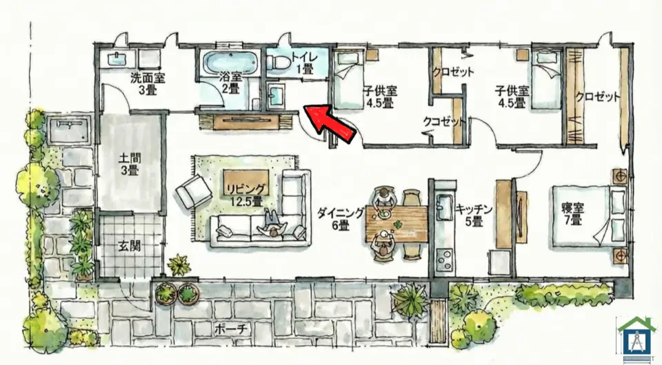 トイレ前のクッション洗面スペース