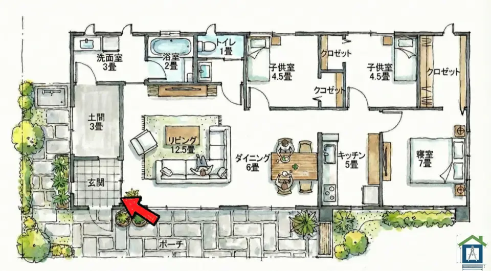 玄関ホールをなくした間取り部分