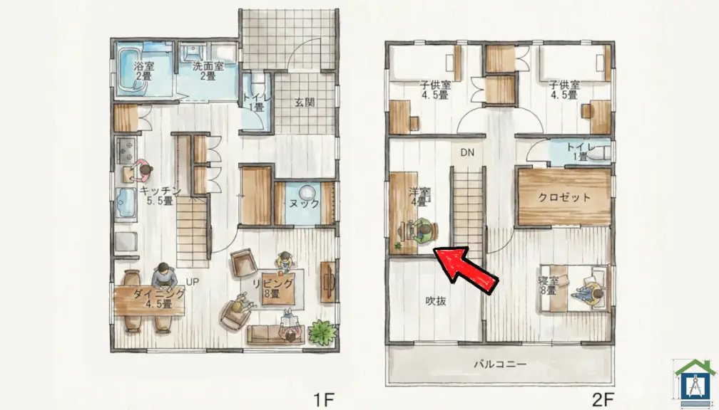 2階ホールの間取り図
