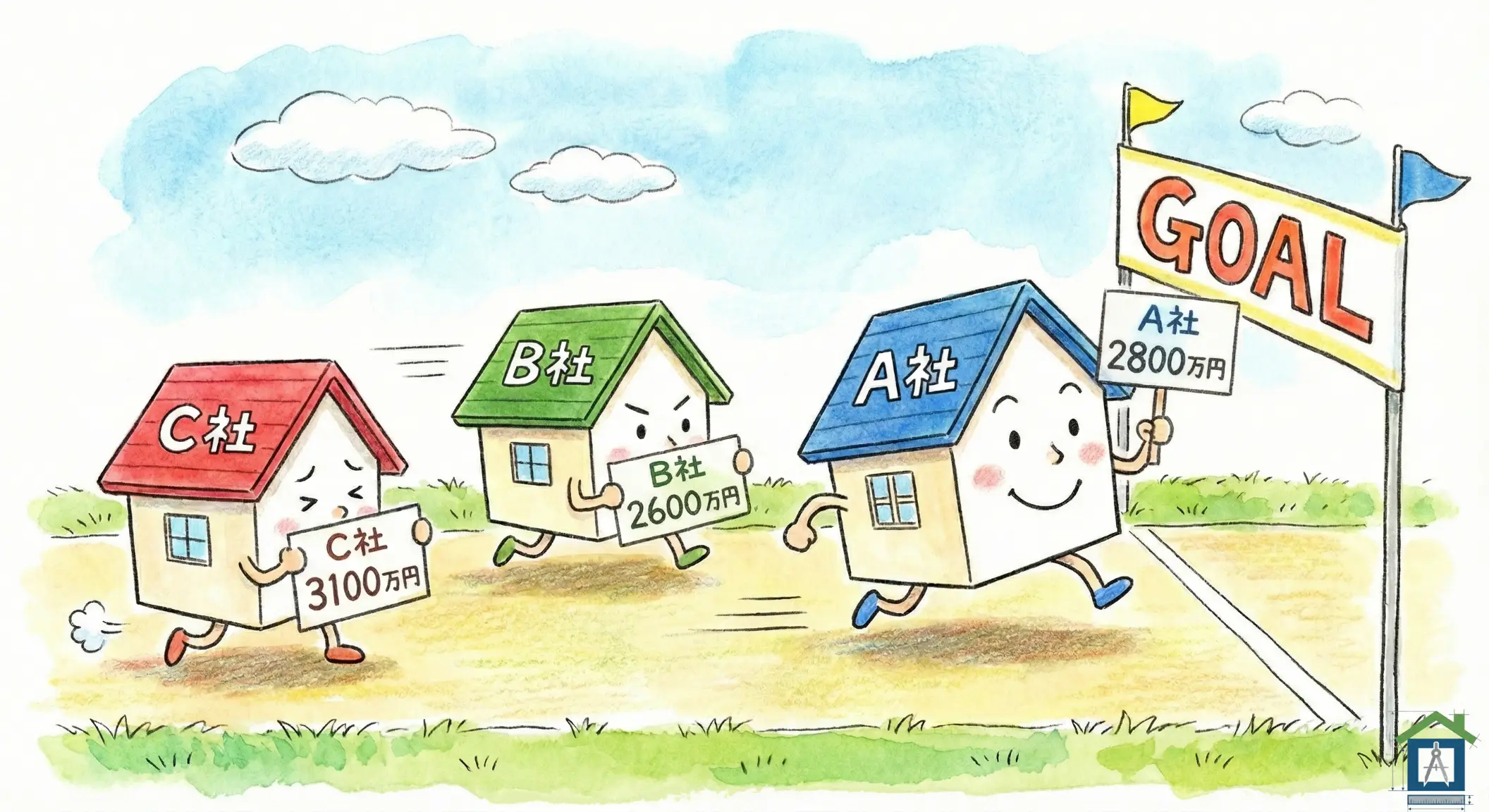 3社で相見積もりをとるイメージ