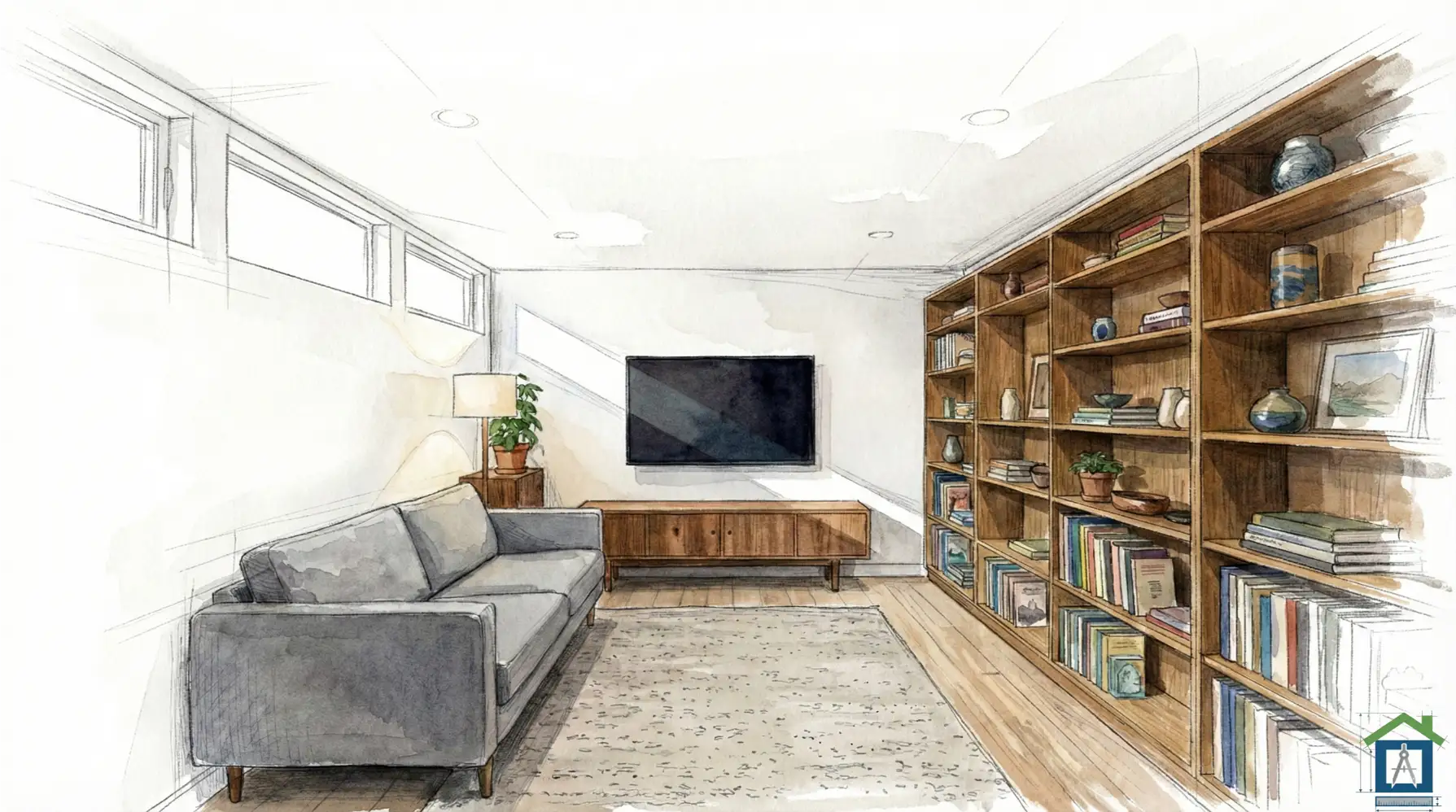 リビングの壁一面を使った造作収納