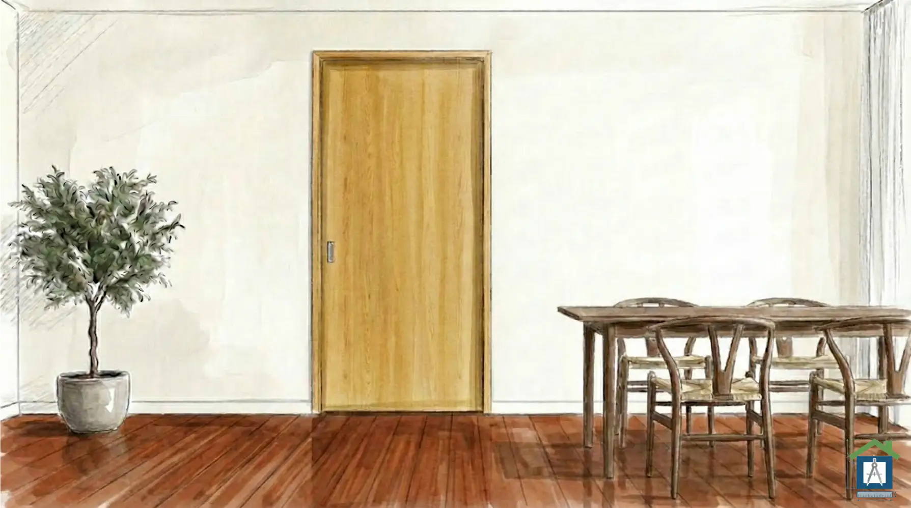 赤みのある床と黄みのあるドアを合わせてチグハグになった失敗例