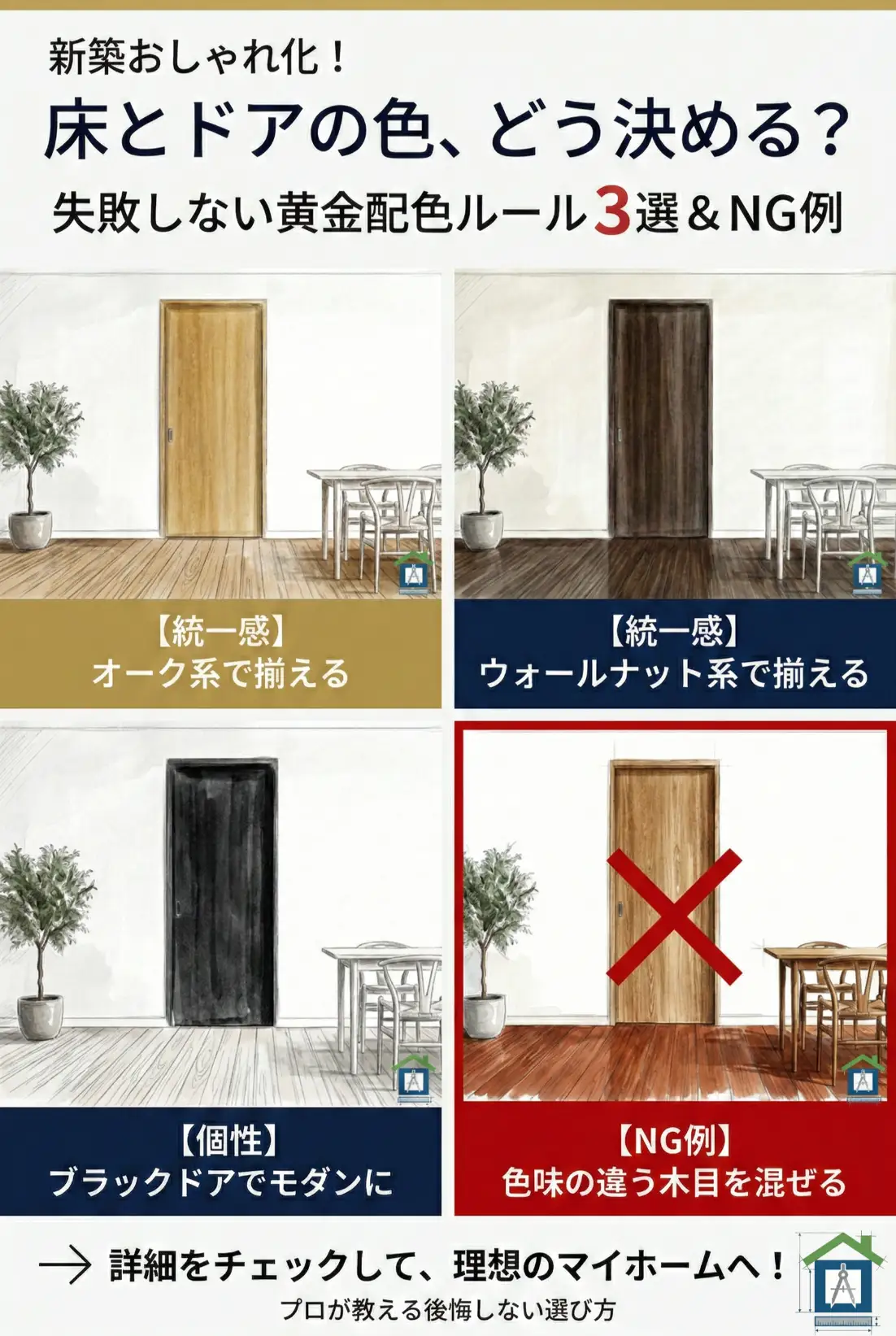 おしゃれな新築になる!床の色とドアの色の合わせかた5選