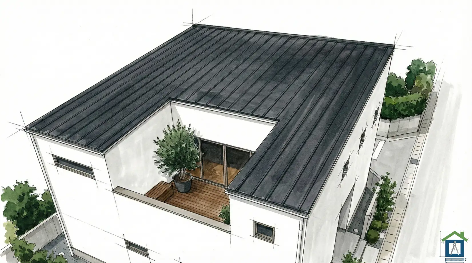 リビングとつながる6畳のインナーテラス。高い壁でプライバシーを守る