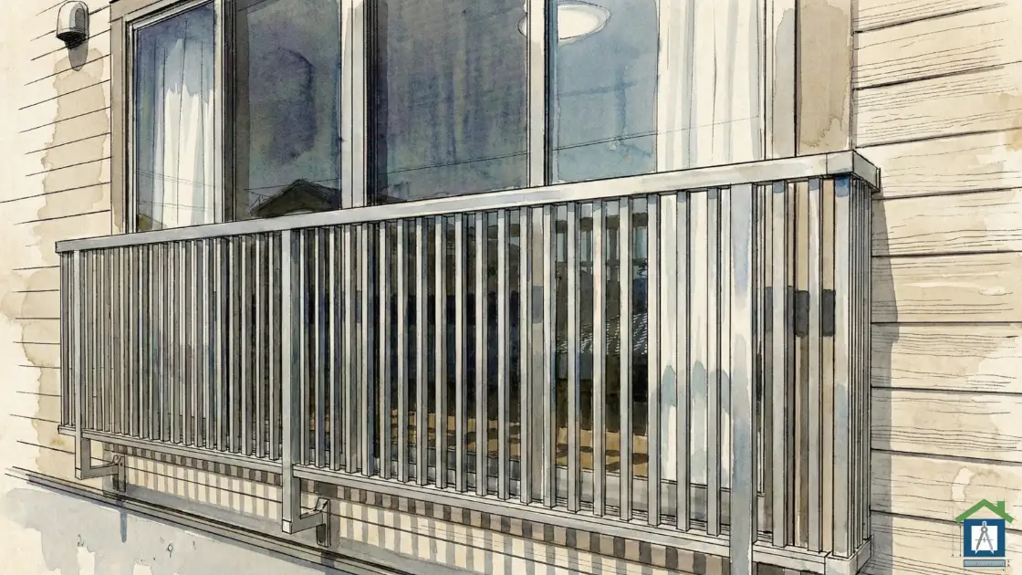 ベランダ撤去後の掃き出し窓に設置された落下防止用のアルミ手すり