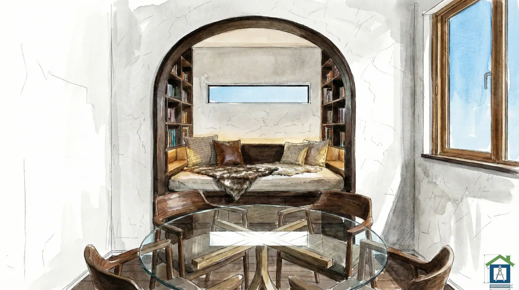 ダイニング横にある3畳のヌックスペース。アーチ開口がおしゃれ