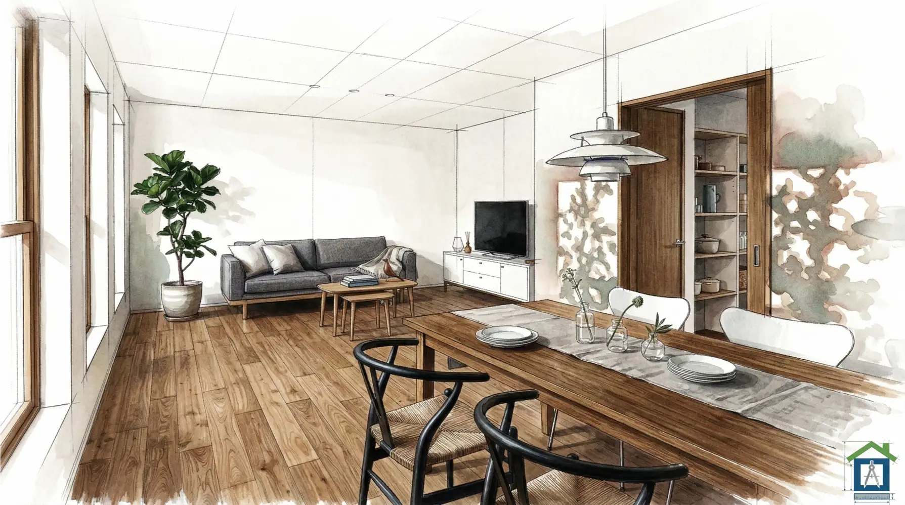 明るく広々とした家事楽なLDK