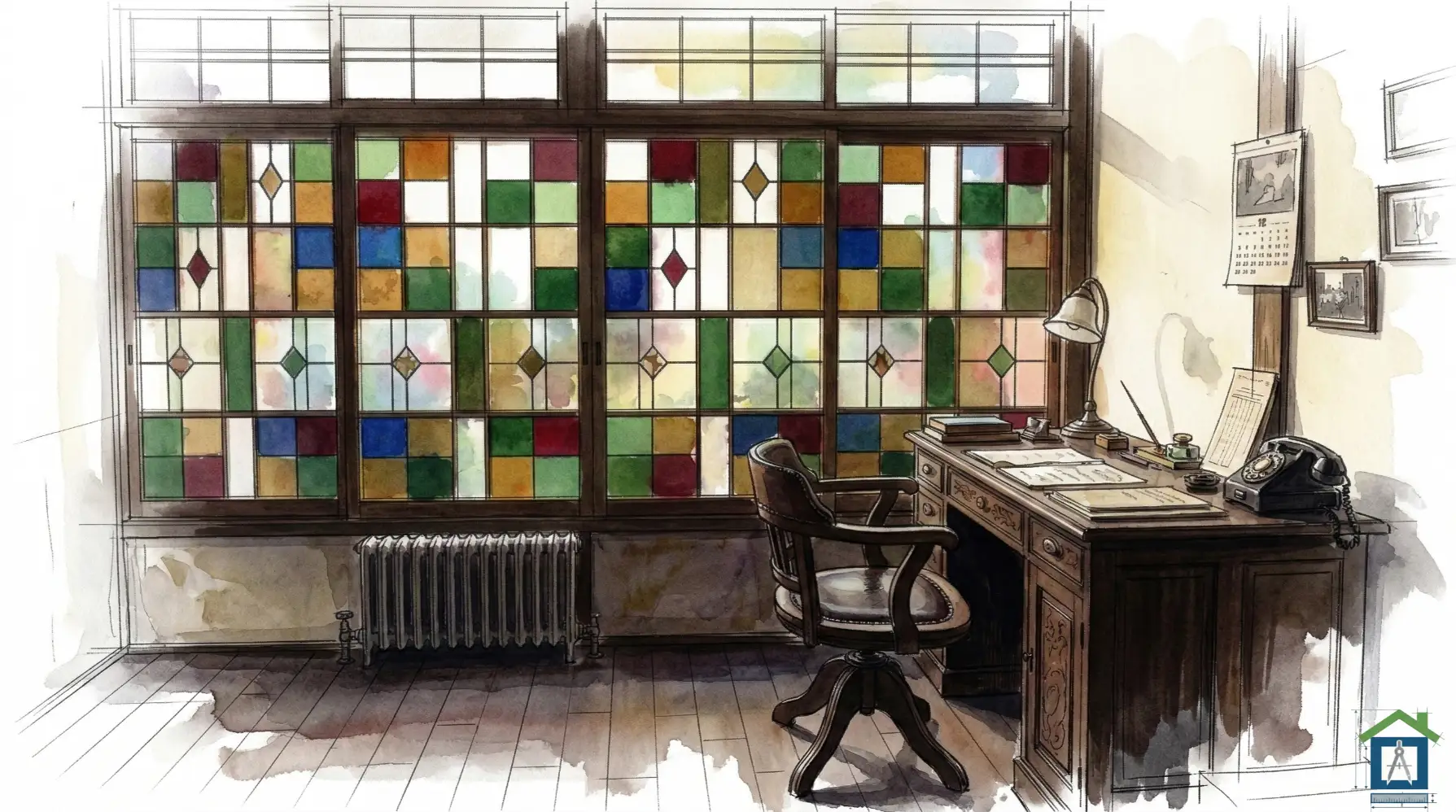 モザイクガラスがおしゃれな昭和レトロな書斎