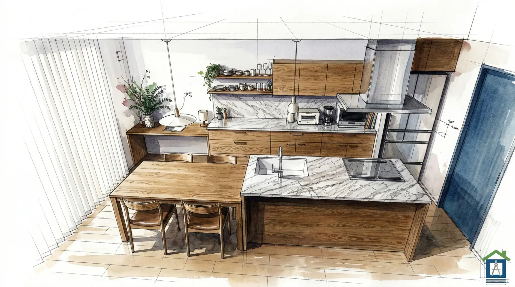 カフェのようなおしゃれなアイランドキッチン