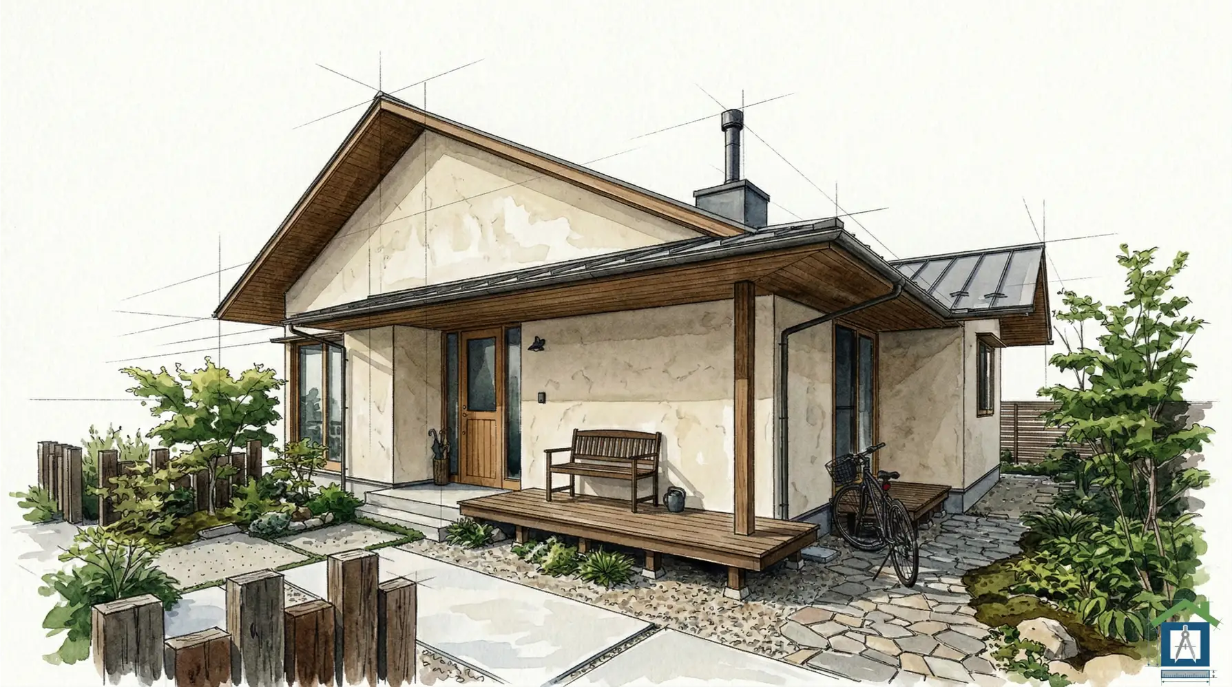 軒の深い和モダンな切妻屋根の平屋