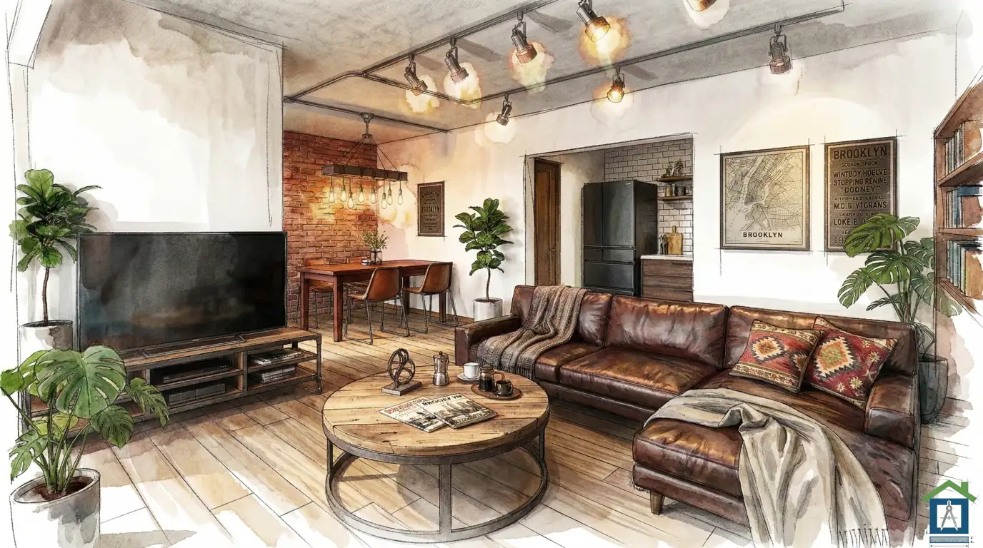 キッチンを独立させたL字型の内観パース