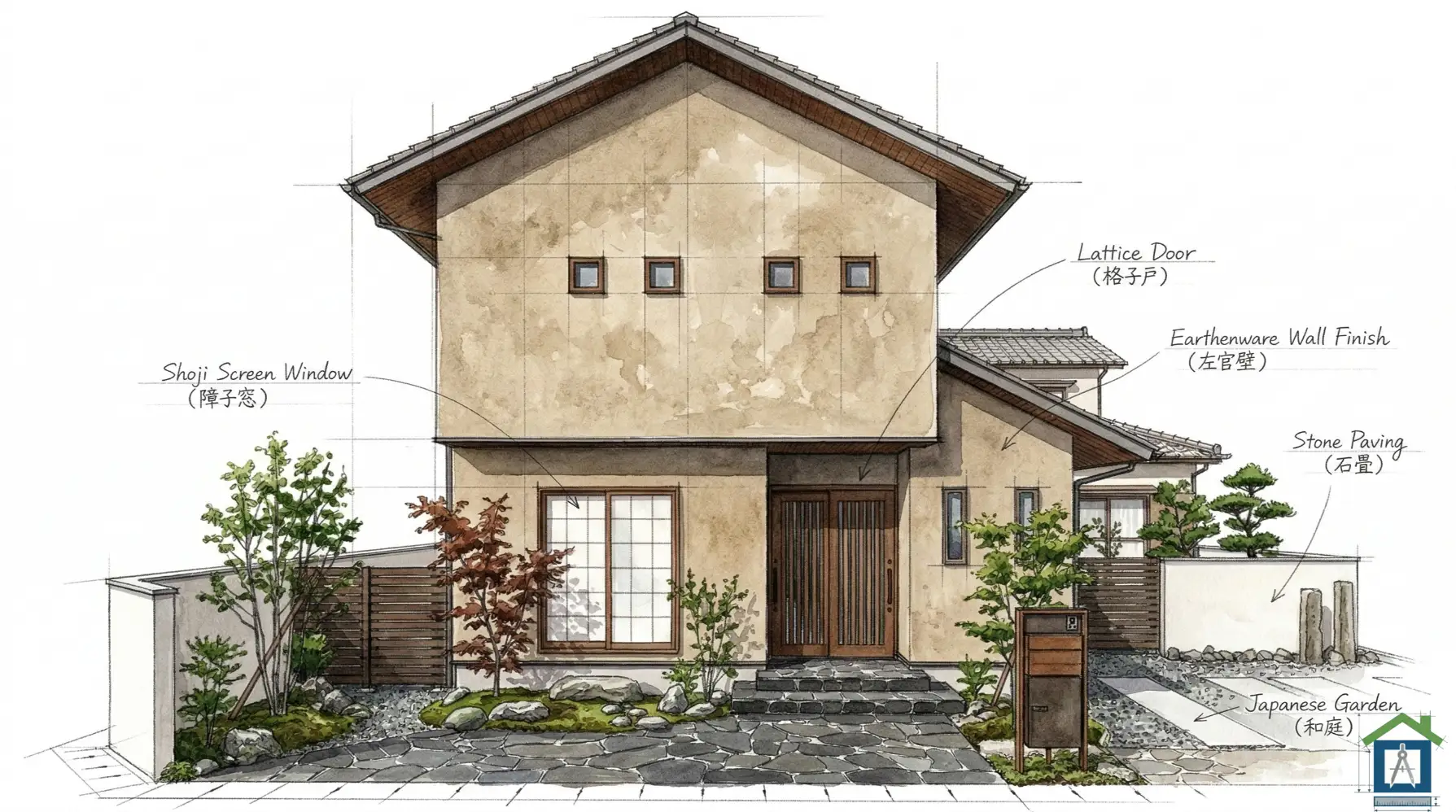 昭和レトロな家・古民家風の新築外観パース