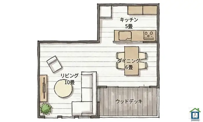 リビングを独立させたL字型間取り図
